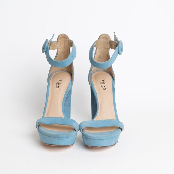 L'Agence Cecile Suede Ankle Strap Sandals Block Heel In Baltic Sea EU 36 - Picture 5 of 16